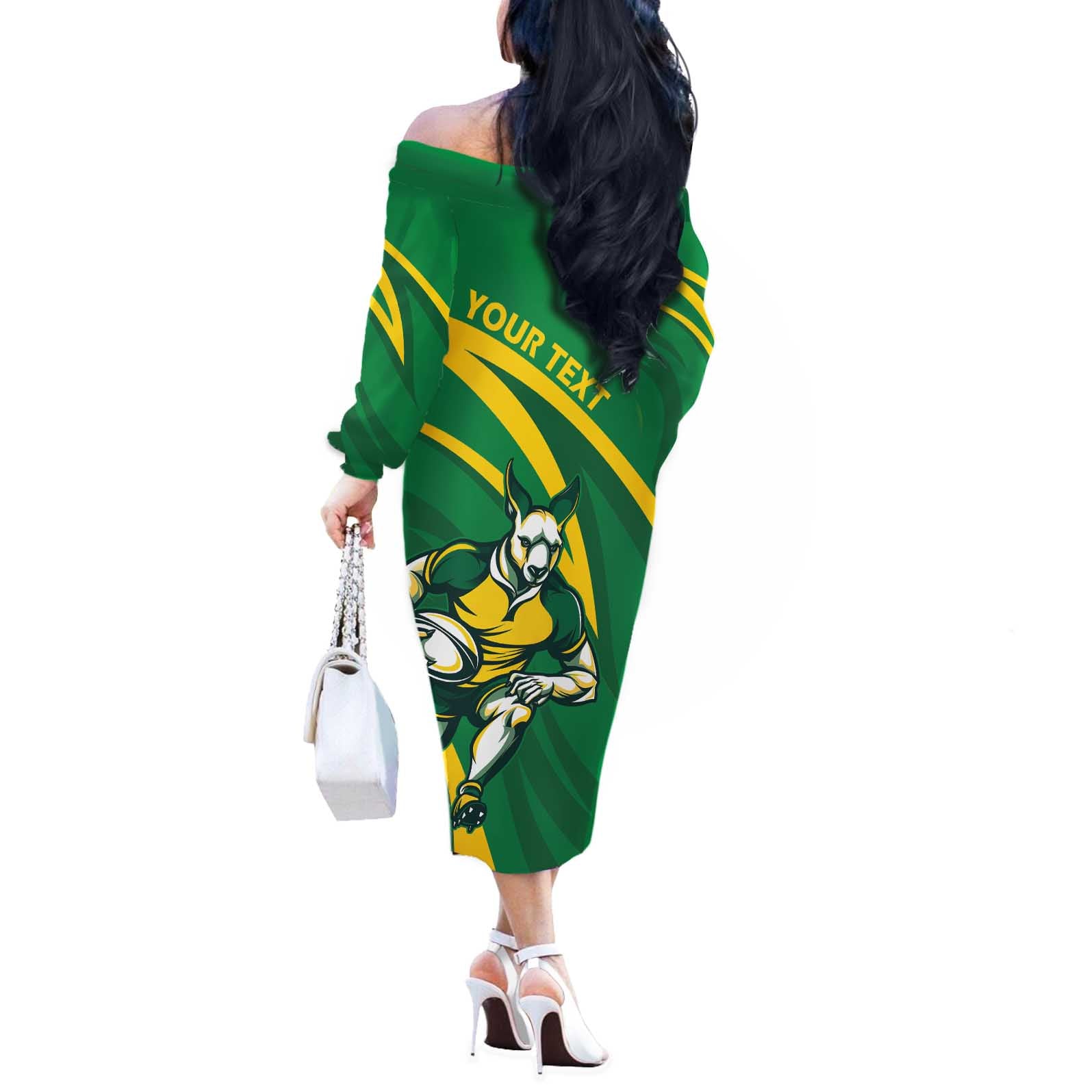 Personalized Australia Rugby Champion Off The Shoulder Long Sleeve Dress Wallabies Mascot with Sporty Style