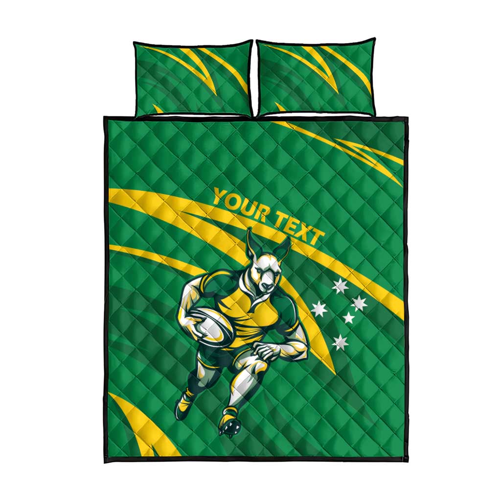Personalized Australia Rugby Champion Quilt Bed Set Wallabies Mascot with Sporty Style