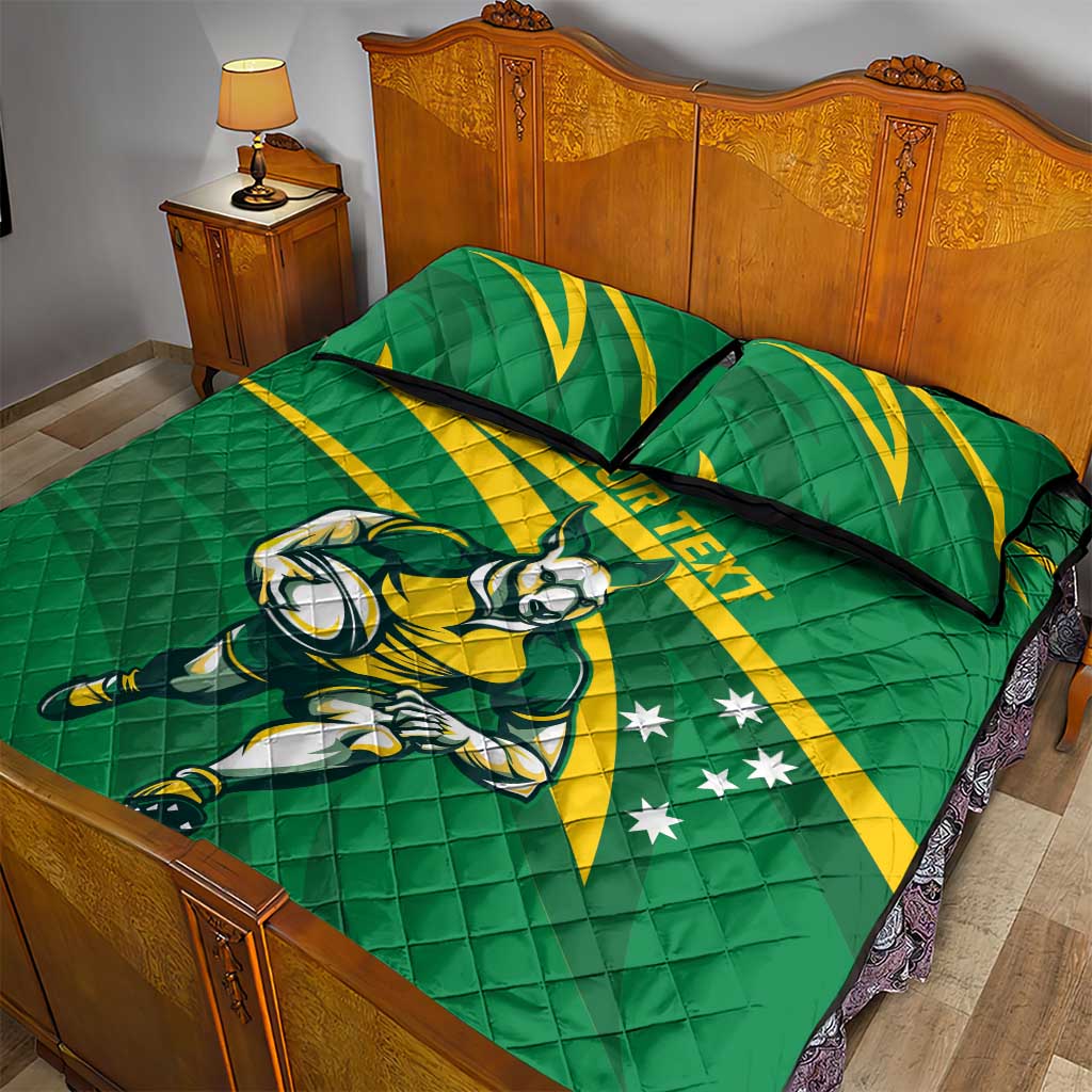 Personalized Australia Rugby Champion Quilt Bed Set Wallabies Mascot with Sporty Style