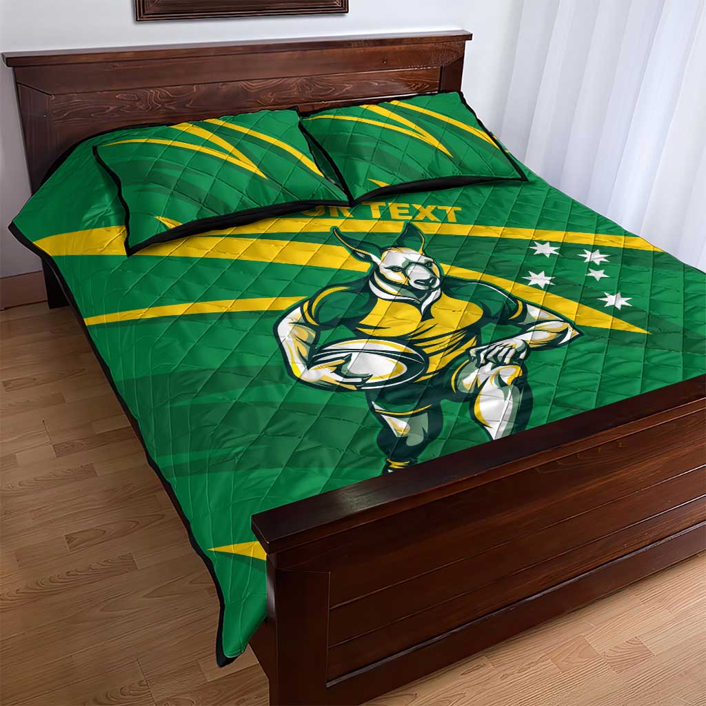 Personalized Australia Rugby Champion Quilt Bed Set Wallabies Mascot with Sporty Style