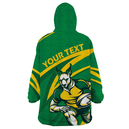 Personalized Australia Rugby Champion Wearable Blanket Hoodie Wallabies Mascot with Sporty Style