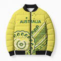 Custom Cricket Aussie Pride Bomber Puffer Jacket Aboriginal Dot Art Cricket - Aussie Hoodie