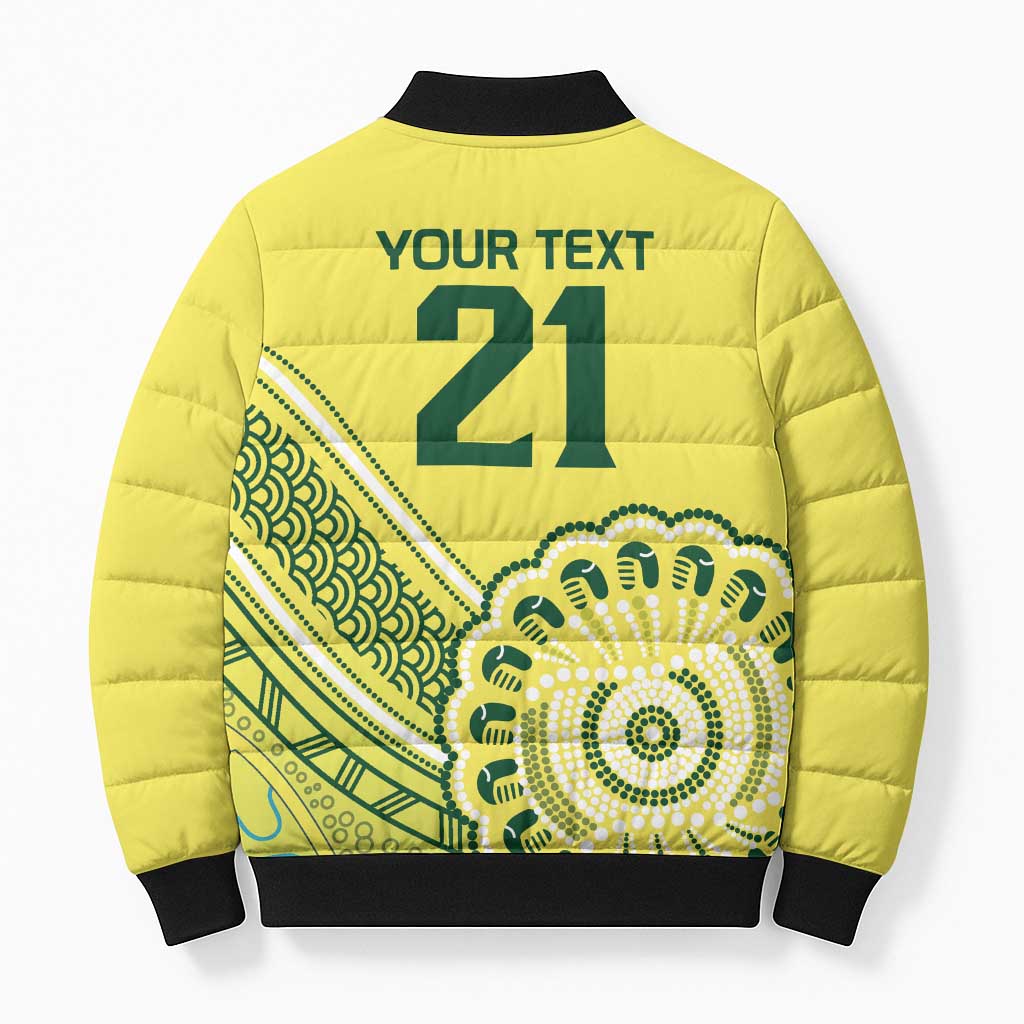 Custom Cricket Aussie Pride Bomber Puffer Jacket Aboriginal Dot Art Cricket - Aussie Hoodie