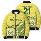 Custom Cricket Aussie Pride Bomber Puffer Jacket Aboriginal Dot Art Cricket - Aussie Hoodie