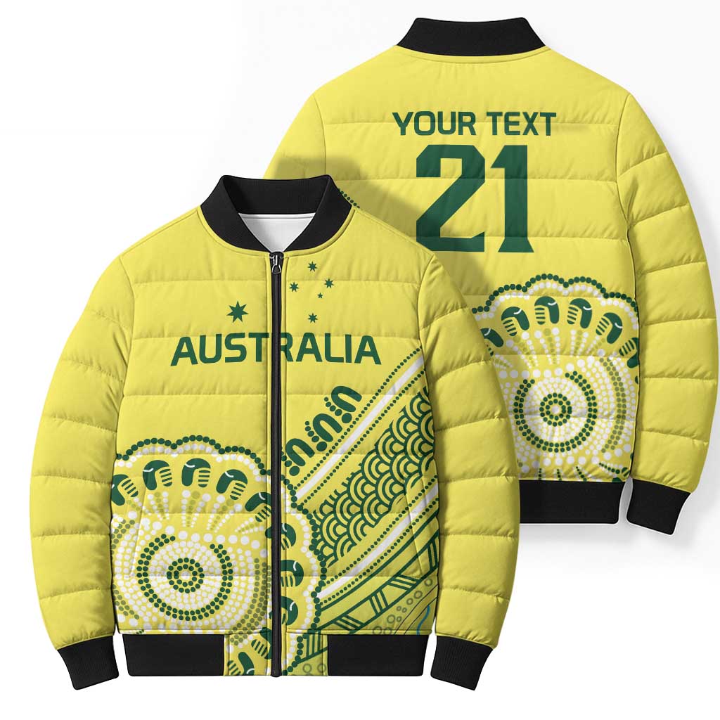 Custom Cricket Aussie Pride Bomber Puffer Jacket Aboriginal Dot Art Cricket - Aussie Hoodie