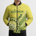 Custom Cricket Aussie Pride Bomber Puffer Jacket Aboriginal Dot Art Cricket - Aussie Hoodie