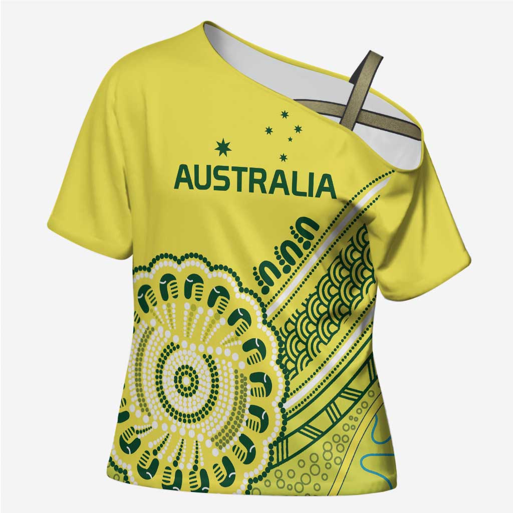 Custom Cricket Aussie Pride Cross Shoulder Shirt Aboriginal Dot Art Cricket - Aussie Hoodie