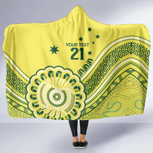 Custom Cricket Aussie Pride Hooded Blanket Aboriginal Dot Art Cricket - Aussie Hoodie