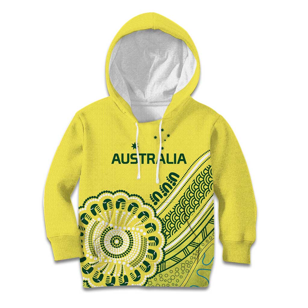 Custom Cricket Aussie Pride Kid Hoodie Aboriginal Dot Art Cricket - Aussie Hoodie