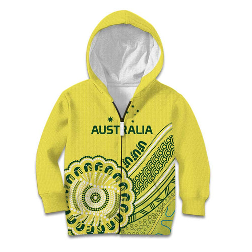 Custom Cricket Aussie Pride Kid Hoodie Aboriginal Dot Art Cricket - Aussie Hoodie