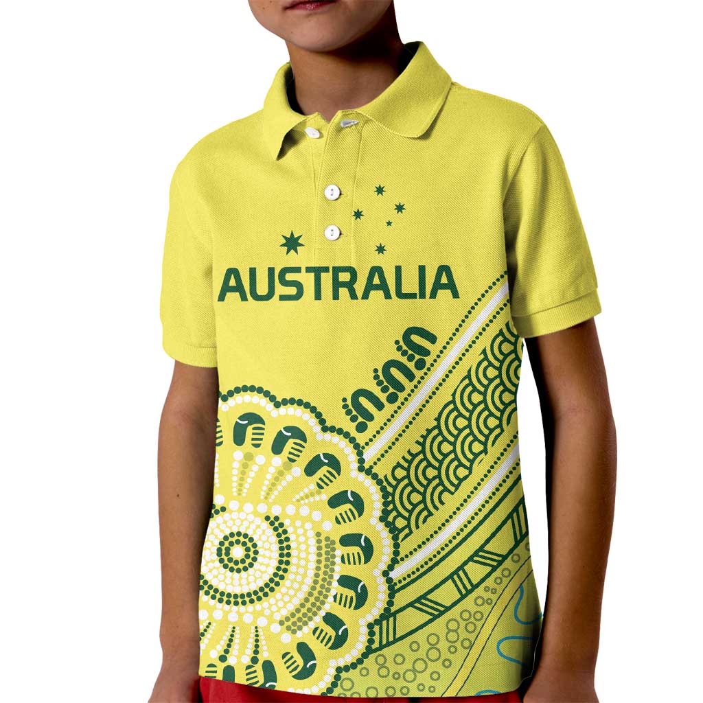 Custom Cricket Aussie Pride Kid Polo Shirt Aboriginal Dot Art Cricket - Aussie Hoodie