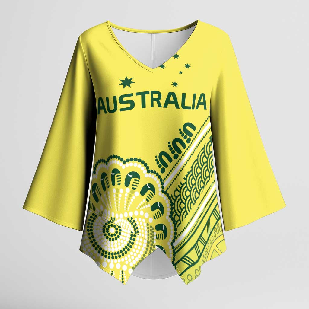 Custom Cricket Aussie Pride Kimono Sleeve Blouse Aboriginal Dot Art Cricket - Aussie Hoodie