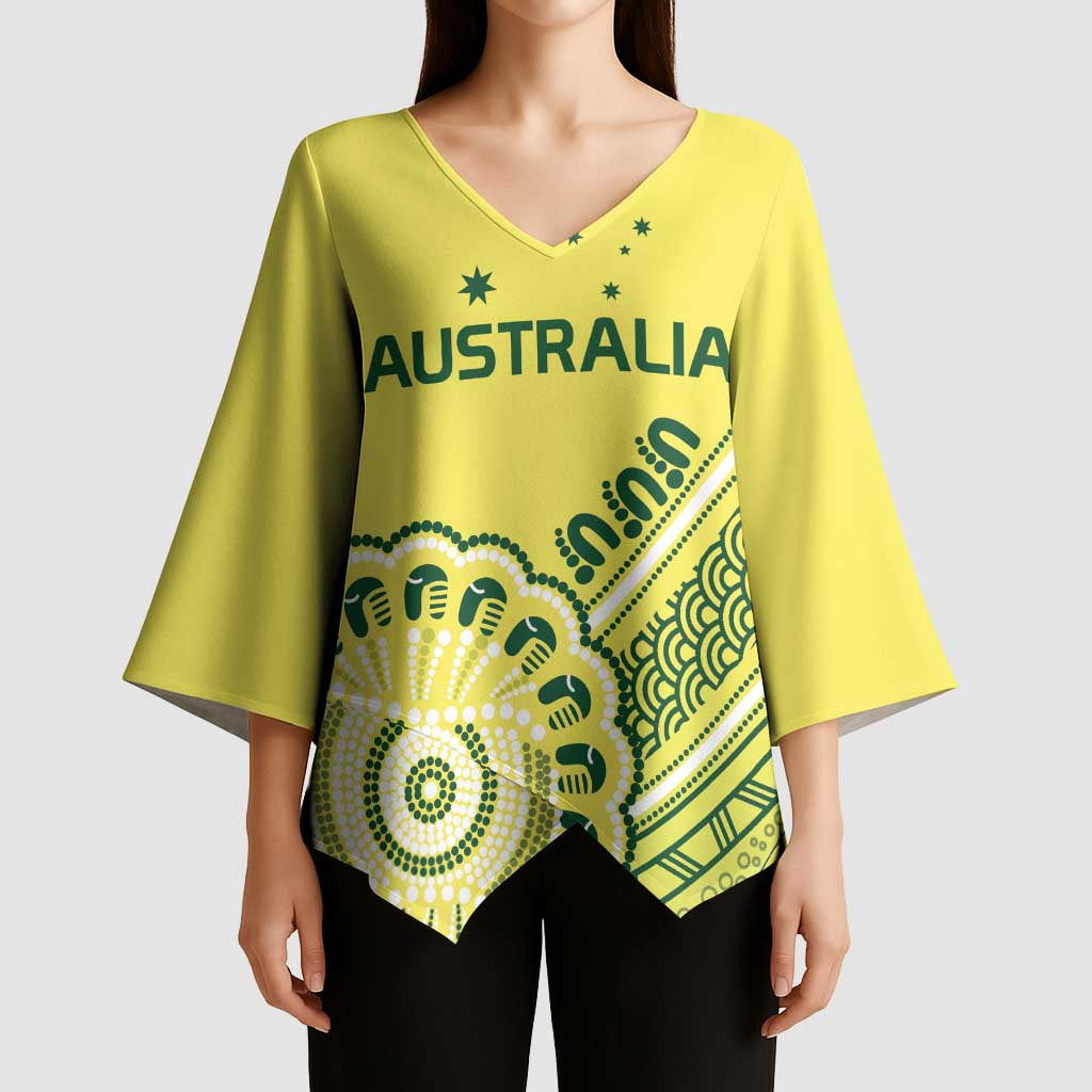 Custom Cricket Aussie Pride Kimono Sleeve Blouse Aboriginal Dot Art Cricket - Aussie Hoodie