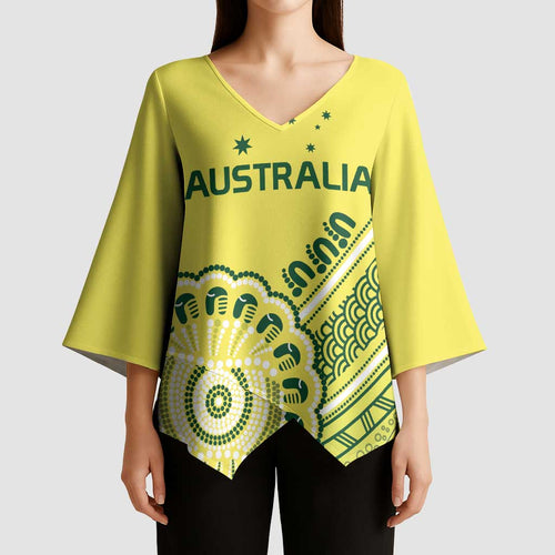 Custom Cricket Aussie Pride Kimono Sleeve Blouse Aboriginal Dot Art Cricket - Aussie Hoodie