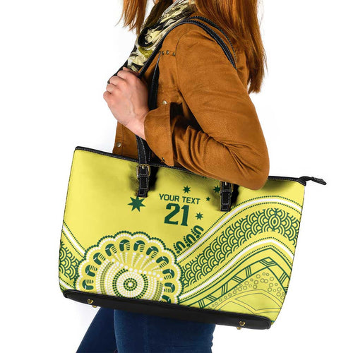 Custom Cricket Aussie Pride Leather Tote Bag Aboriginal Dot Art Cricket - Aussie Hoodie