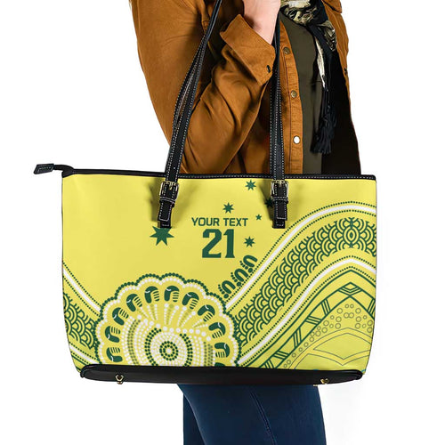 Custom Cricket Aussie Pride Leather Tote Bag Aboriginal Dot Art Cricket - Aussie Hoodie