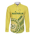 Custom Cricket Aussie Pride Long Sleeve Button Shirt Aboriginal Dot Art Cricket - Aussie Hoodie
