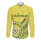 Custom Cricket Aussie Pride Long Sleeve Button Shirt Aboriginal Dot Art Cricket - Aussie Hoodie
