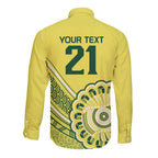 Custom Cricket Aussie Pride Long Sleeve Button Shirt Aboriginal Dot Art Cricket - Aussie Hoodie