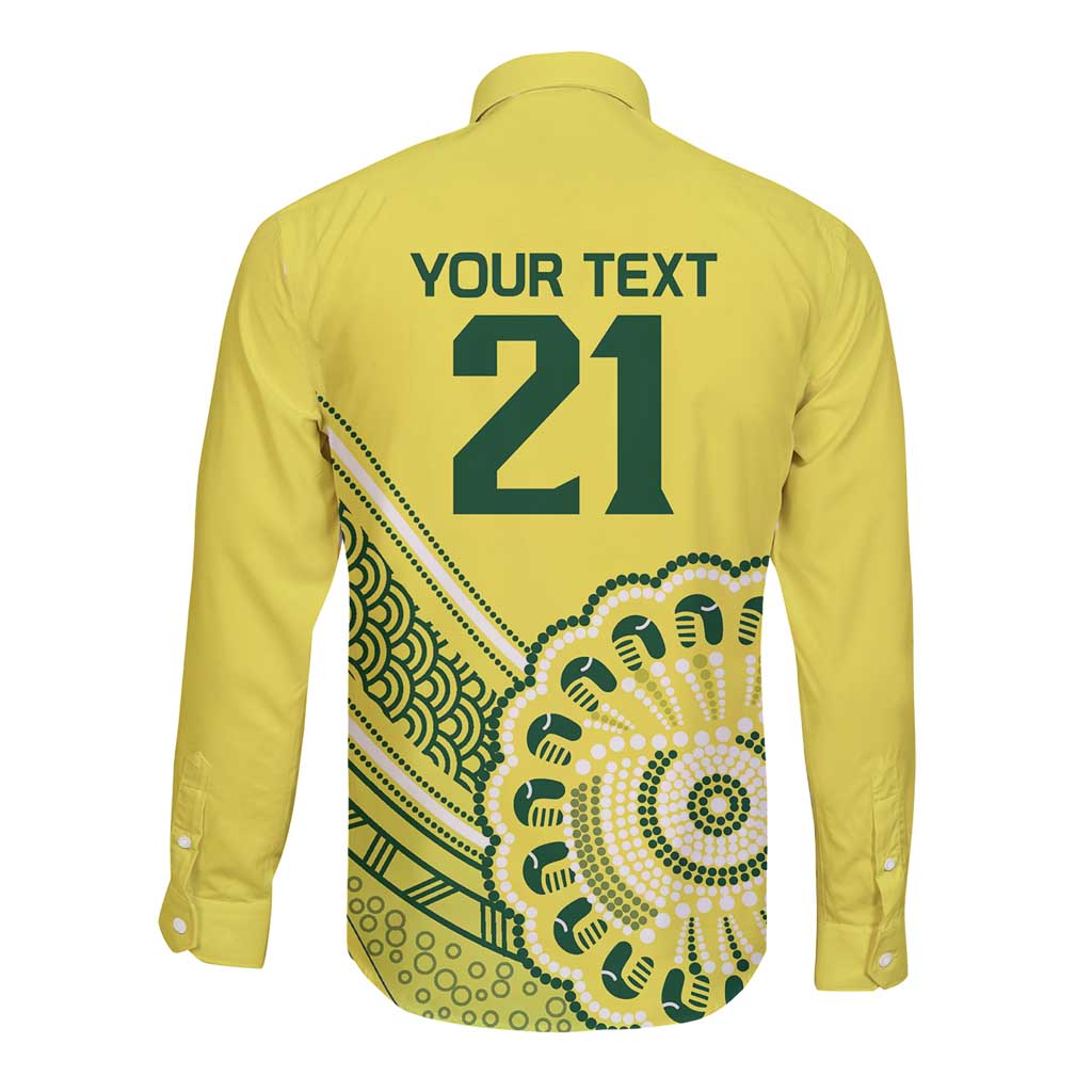 Custom Cricket Aussie Pride Long Sleeve Button Shirt Aboriginal Dot Art Cricket - Aussie Hoodie