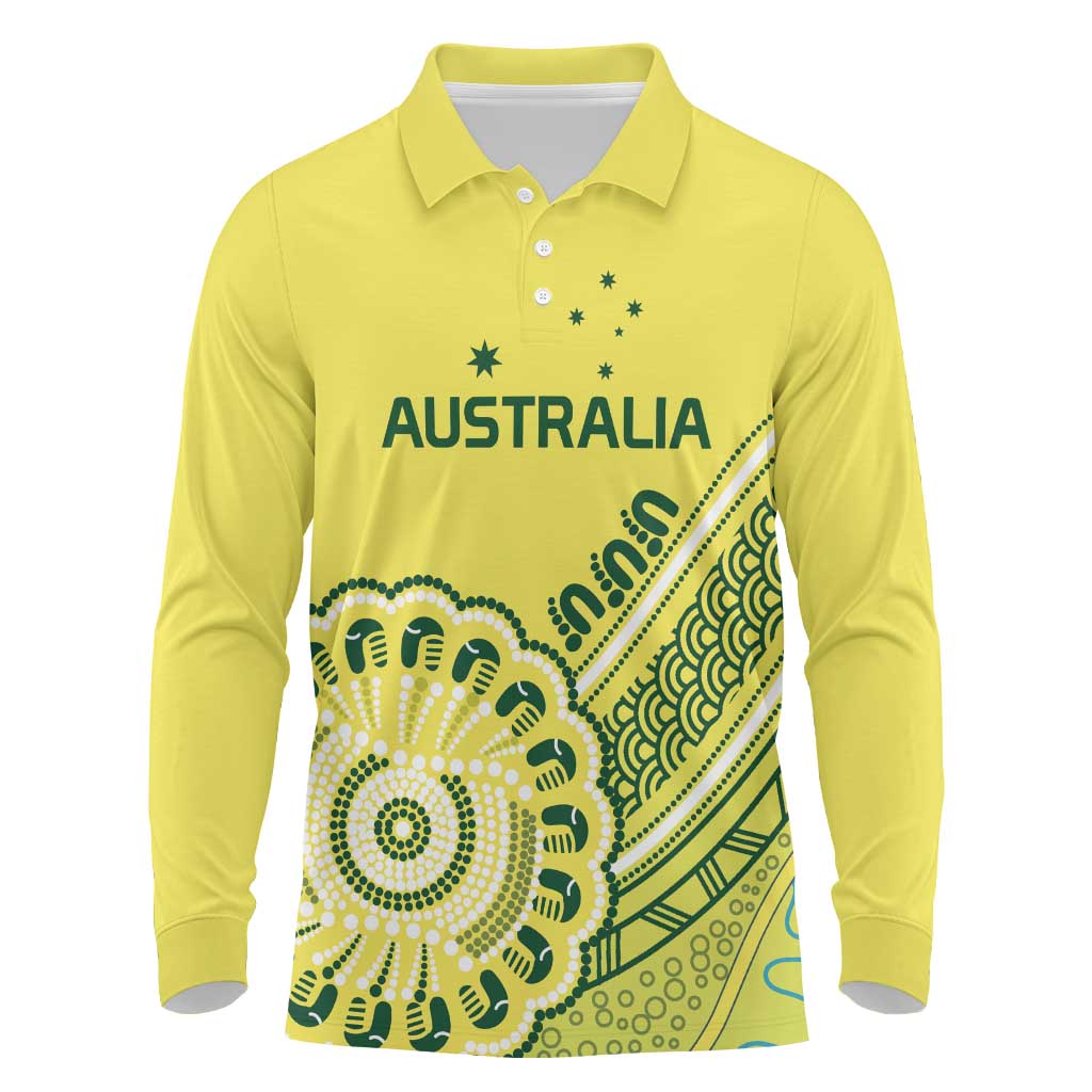 Custom Cricket Aussie Pride Long Sleeve Polo Shirt Aboriginal Dot Art Cricket - Aussie Hoodie