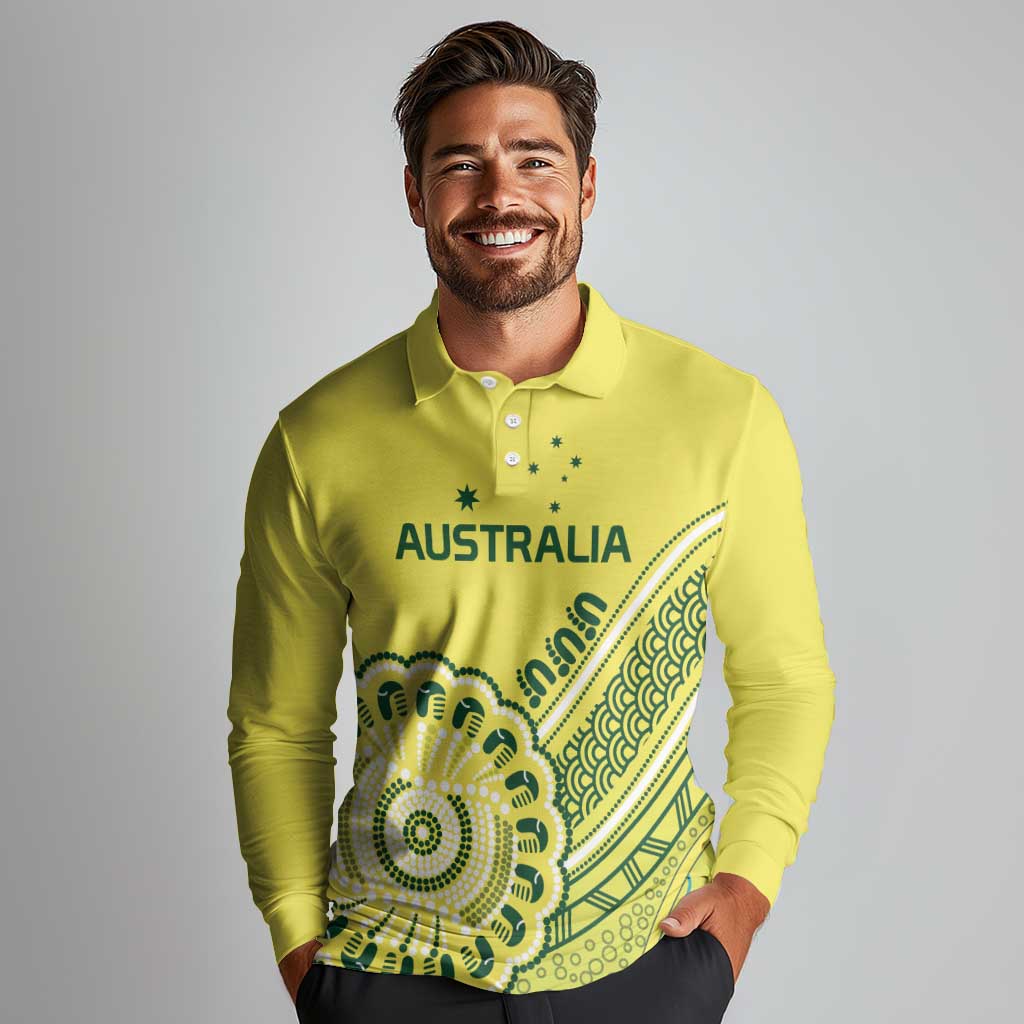 Custom Cricket Aussie Pride Long Sleeve Polo Shirt Aboriginal Dot Art Cricket - Aussie Hoodie