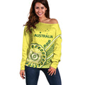 Custom Cricket Aussie Pride Off Shoulder Sweater Aboriginal Dot Art Cricket - Aussie Hoodie