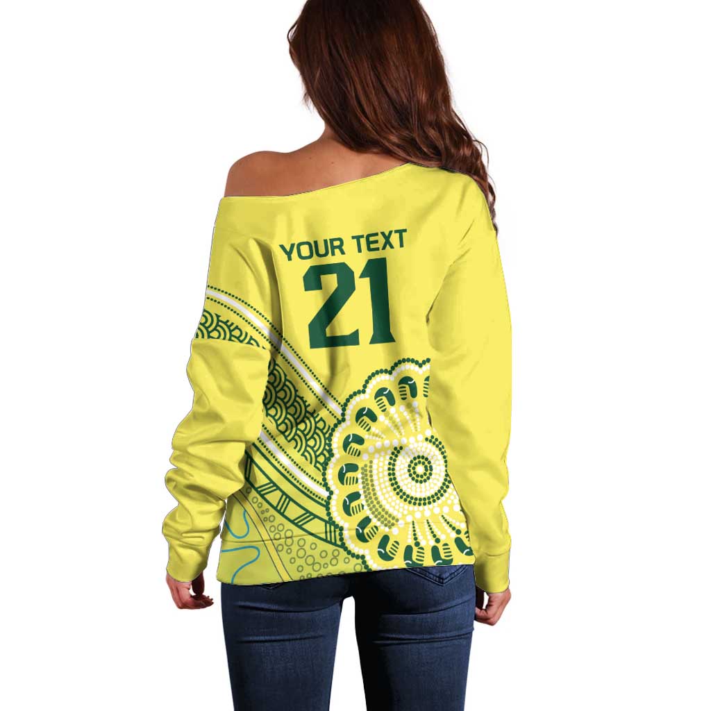 Custom Cricket Aussie Pride Off Shoulder Sweater Aboriginal Dot Art Cricket - Aussie Hoodie