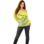 Custom Cricket Aussie Pride Off Shoulder Sweater Aboriginal Dot Art Cricket - Aussie Hoodie