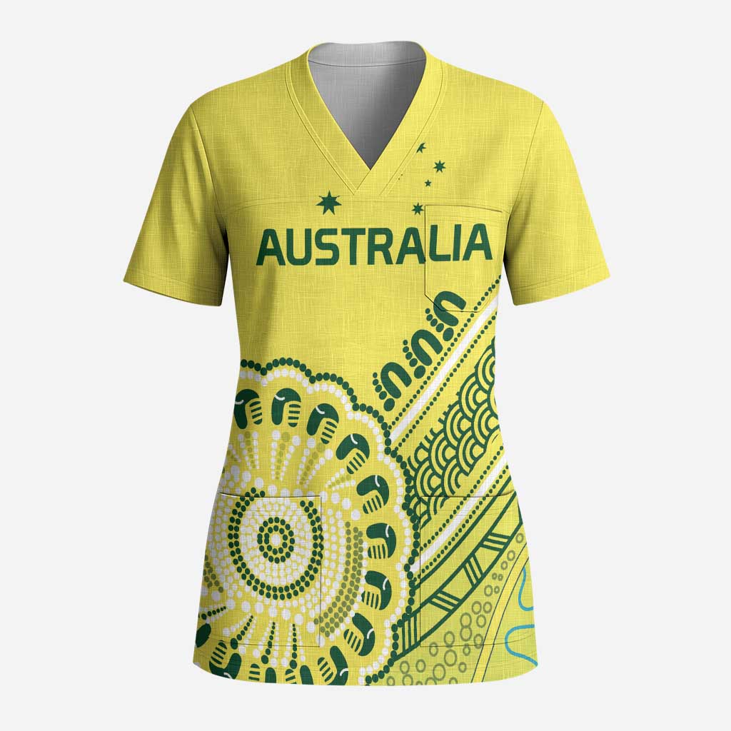 Custom Cricket Aussie Pride Scrub Top Aboriginal Dot Art Cricket - Aussie Hoodie