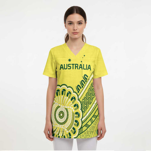 Custom Cricket Aussie Pride Scrub Top Aboriginal Dot Art Cricket - Aussie Hoodie