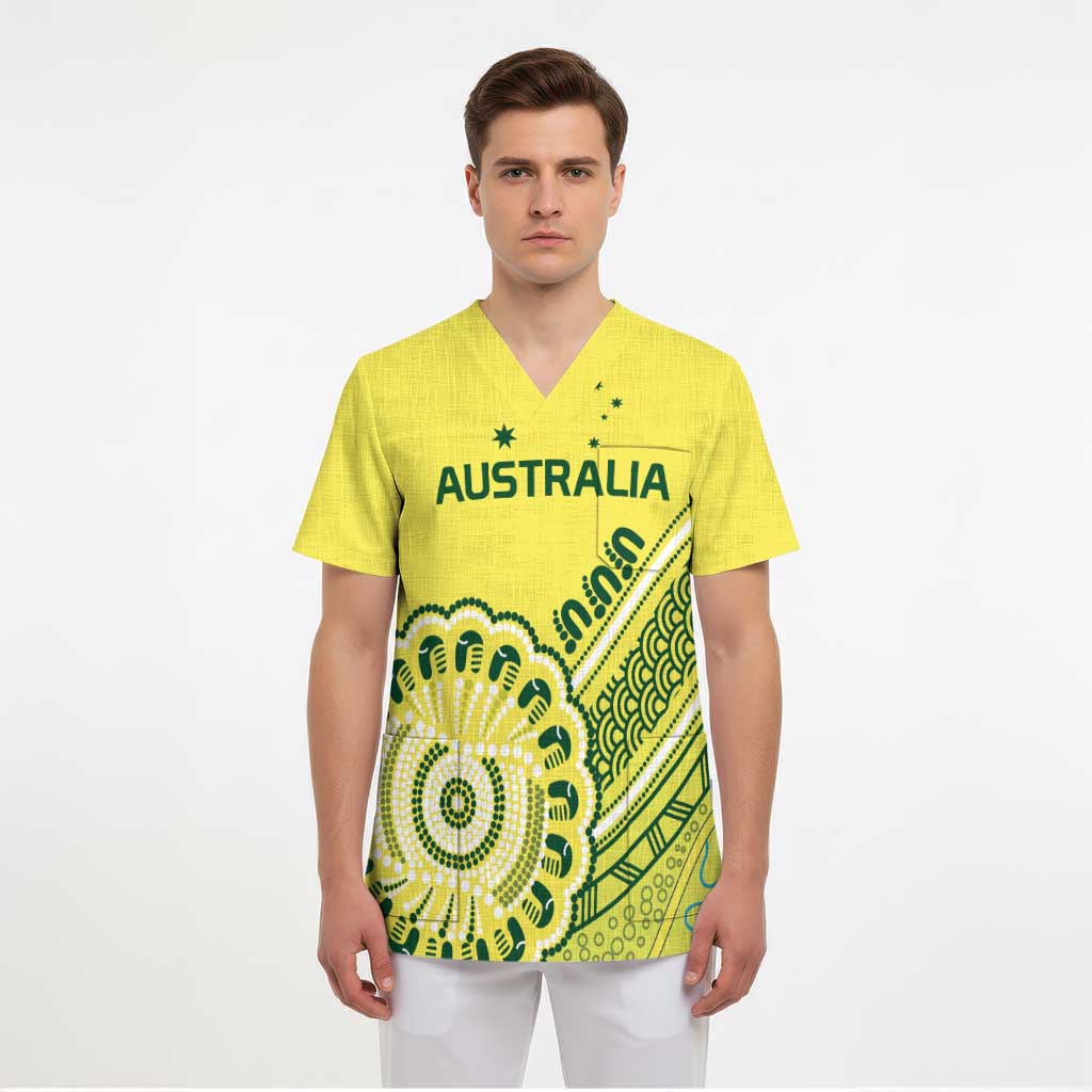 Custom Cricket Aussie Pride Scrub Top Aboriginal Dot Art Cricket - Aussie Hoodie
