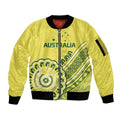 Custom Cricket Aussie Pride Sleeve Zip Bomber Jacket Aboriginal Dot Art Cricket - Aussie Hoodie