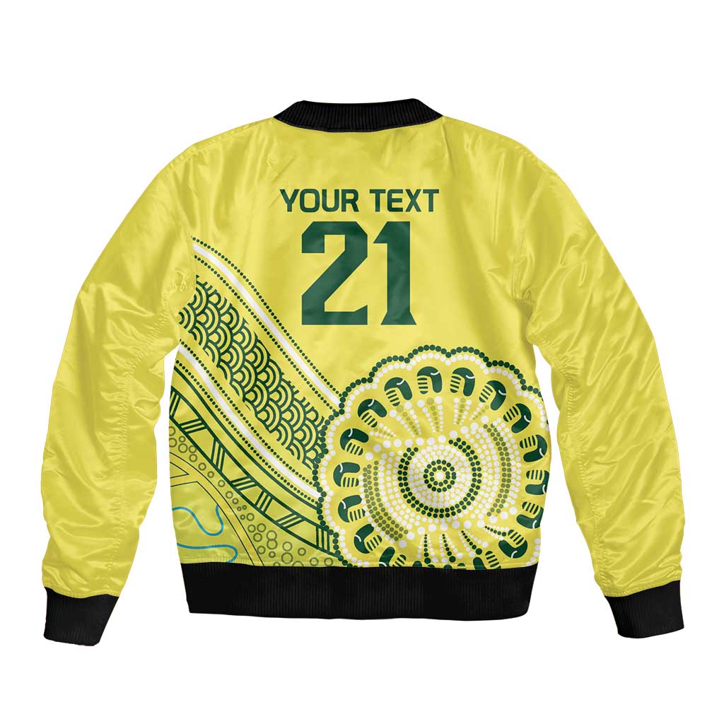 Custom Cricket Aussie Pride Sleeve Zip Bomber Jacket Aboriginal Dot Art Cricket - Aussie Hoodie