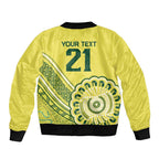 Custom Cricket Aussie Pride Sleeve Zip Bomber Jacket Aboriginal Dot Art Cricket - Aussie Hoodie