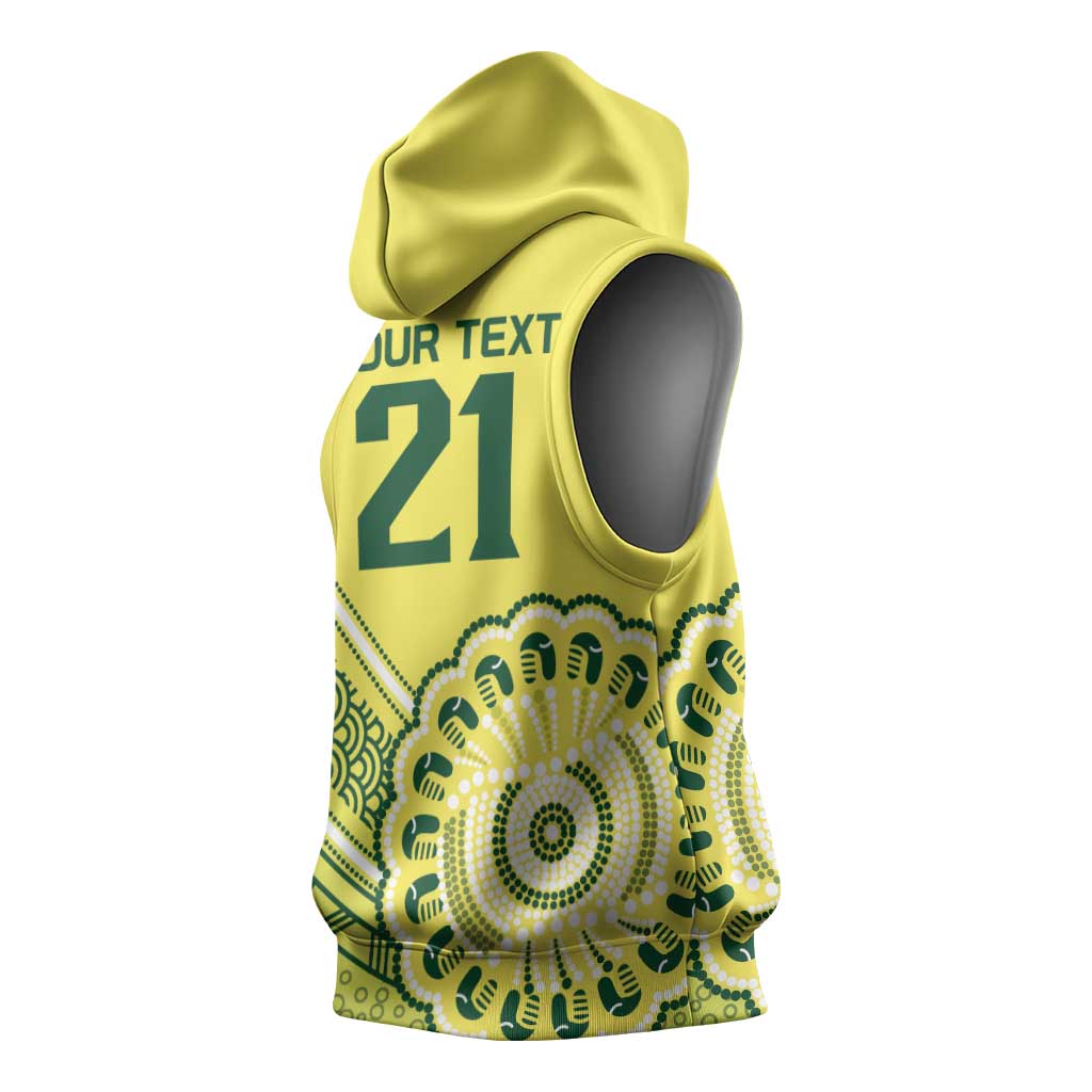 Custom Cricket Aussie Pride Sleeveless Hoodie Aboriginal Dot Art Cricket - Aussie Hoodie