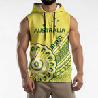 Custom Cricket Aussie Pride Sleeveless Hoodie Aboriginal Dot Art Cricket - Aussie Hoodie