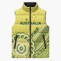 Custom Cricket Aussie Pride Sleeveless Puffer Jacket Aboriginal Dot Art Cricket - Aussie Hoodie