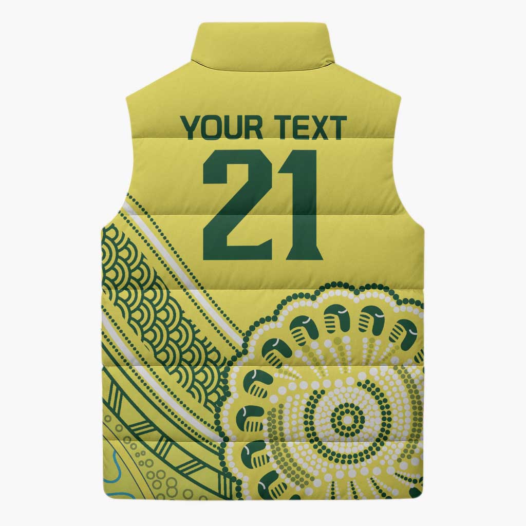 Custom Cricket Aussie Pride Sleeveless Puffer Jacket Aboriginal Dot Art Cricket - Aussie Hoodie
