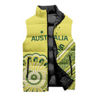 Custom Cricket Aussie Pride Sleeveless Puffer Jacket Aboriginal Dot Art Cricket - Aussie Hoodie