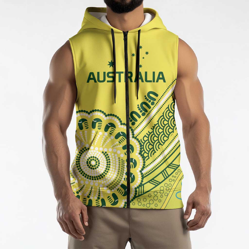 Custom Cricket Aussie Pride Sleeveless Zip Hoodie Aboriginal Dot Art Cricket LT9