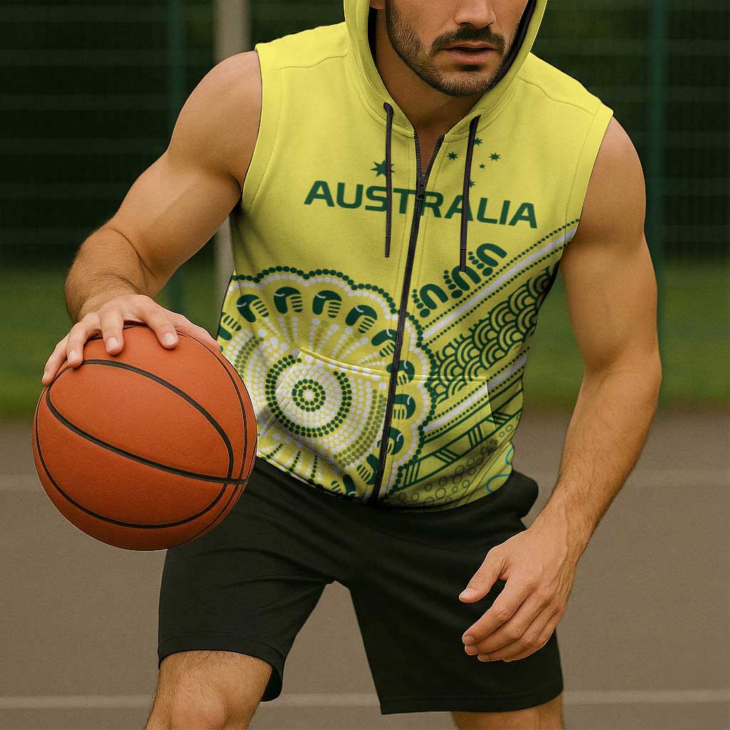Custom Cricket Aussie Pride Sleeveless Zip Hoodie Aboriginal Dot Art Cricket LT9