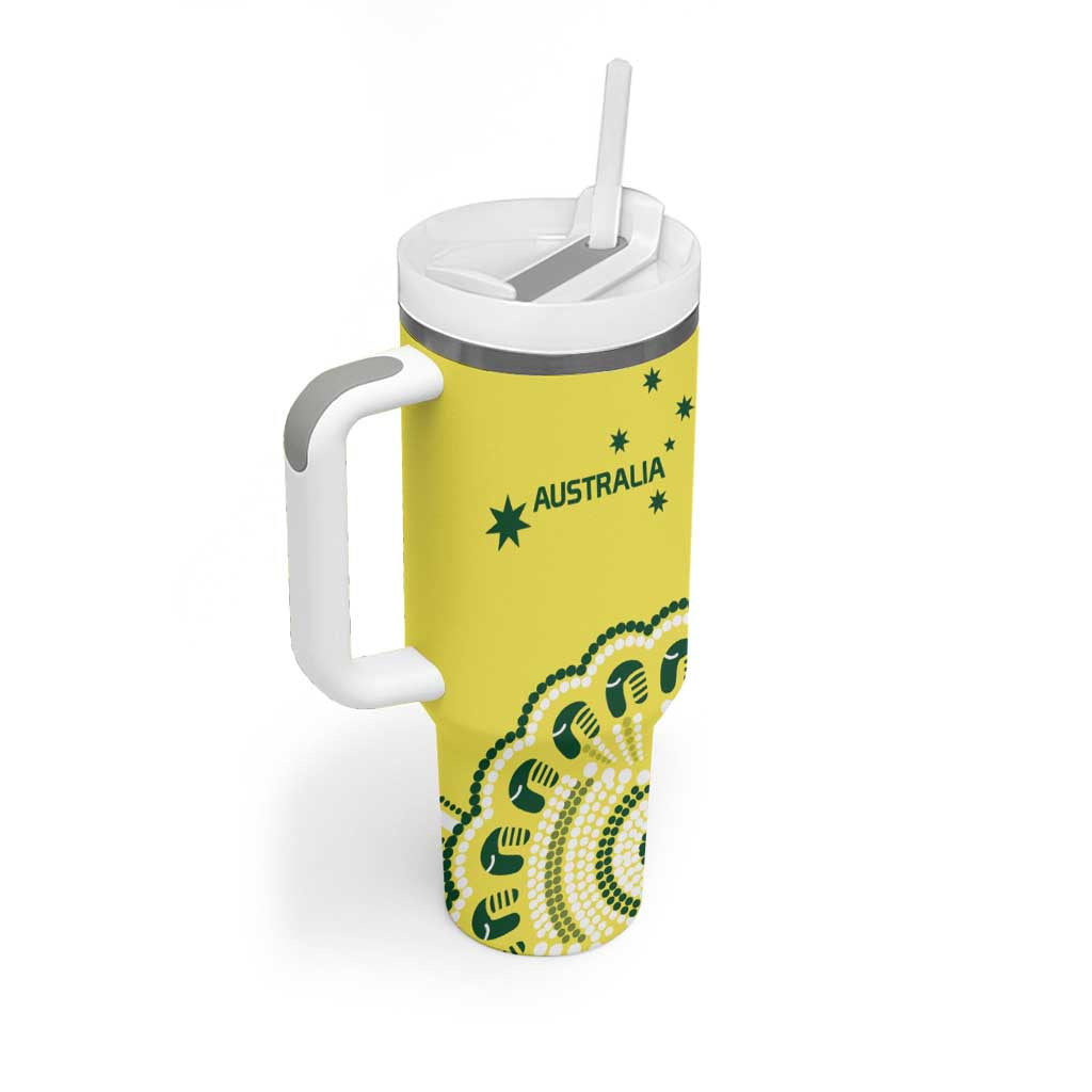 Custom Cricket Aussie Pride Tumbler With Handle Aboriginal Dot Art Cricket - Aussie Hoodie