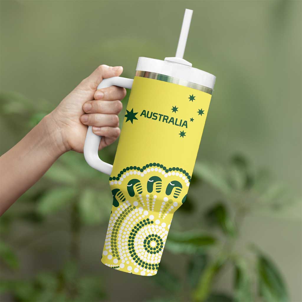 Custom Cricket Aussie Pride Tumbler With Handle Aboriginal Dot Art Cricket - Aussie Hoodie