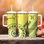 Custom Cricket Aussie Pride Tumbler With Handle Aboriginal Dot Art Cricket - Aussie Hoodie