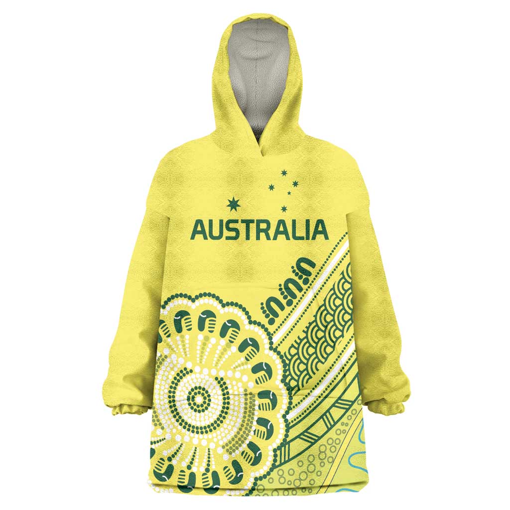 Custom Cricket Aussie Pride Wearable Blanket Hoodie Aboriginal Dot Art Cricket - Aussie Hoodie