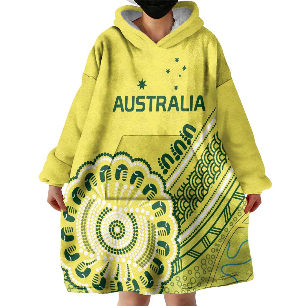Custom Cricket Aussie Pride Wearable Blanket Hoodie Aboriginal Dot Art Cricket - Aussie Hoodie