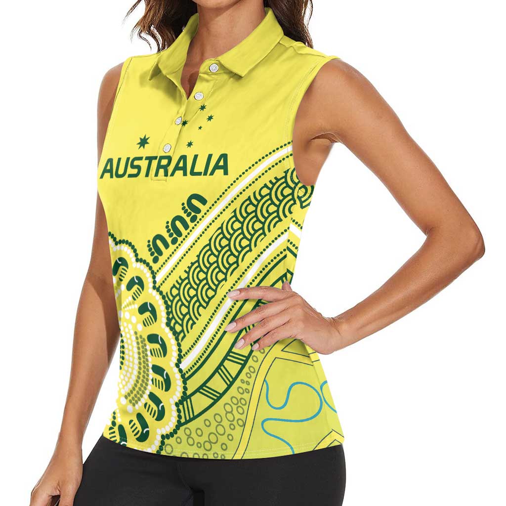 Custom Cricket Aussie Pride Women Sleeveless Polo Shirt Aboriginal Dot Art Cricket - Aussie Hoodie