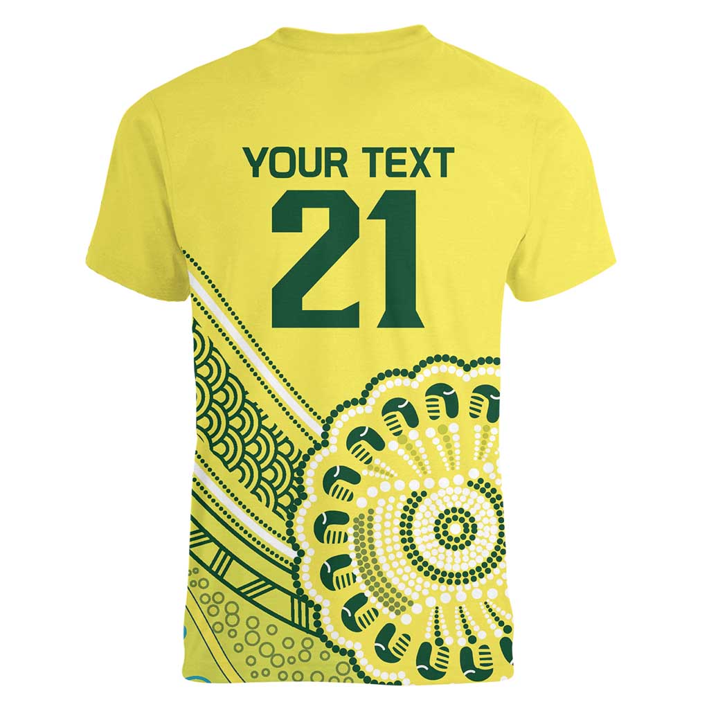 Custom Cricket Aussie Pride Women V-Neck T-Shirt Aboriginal Dot Art Cricket - Aussie Hoodie