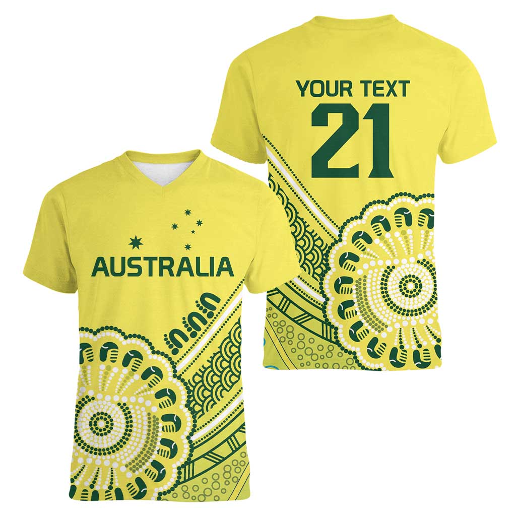 Custom Cricket Aussie Pride Women V-Neck T-Shirt Aboriginal Dot Art Cricket - Aussie Hoodie